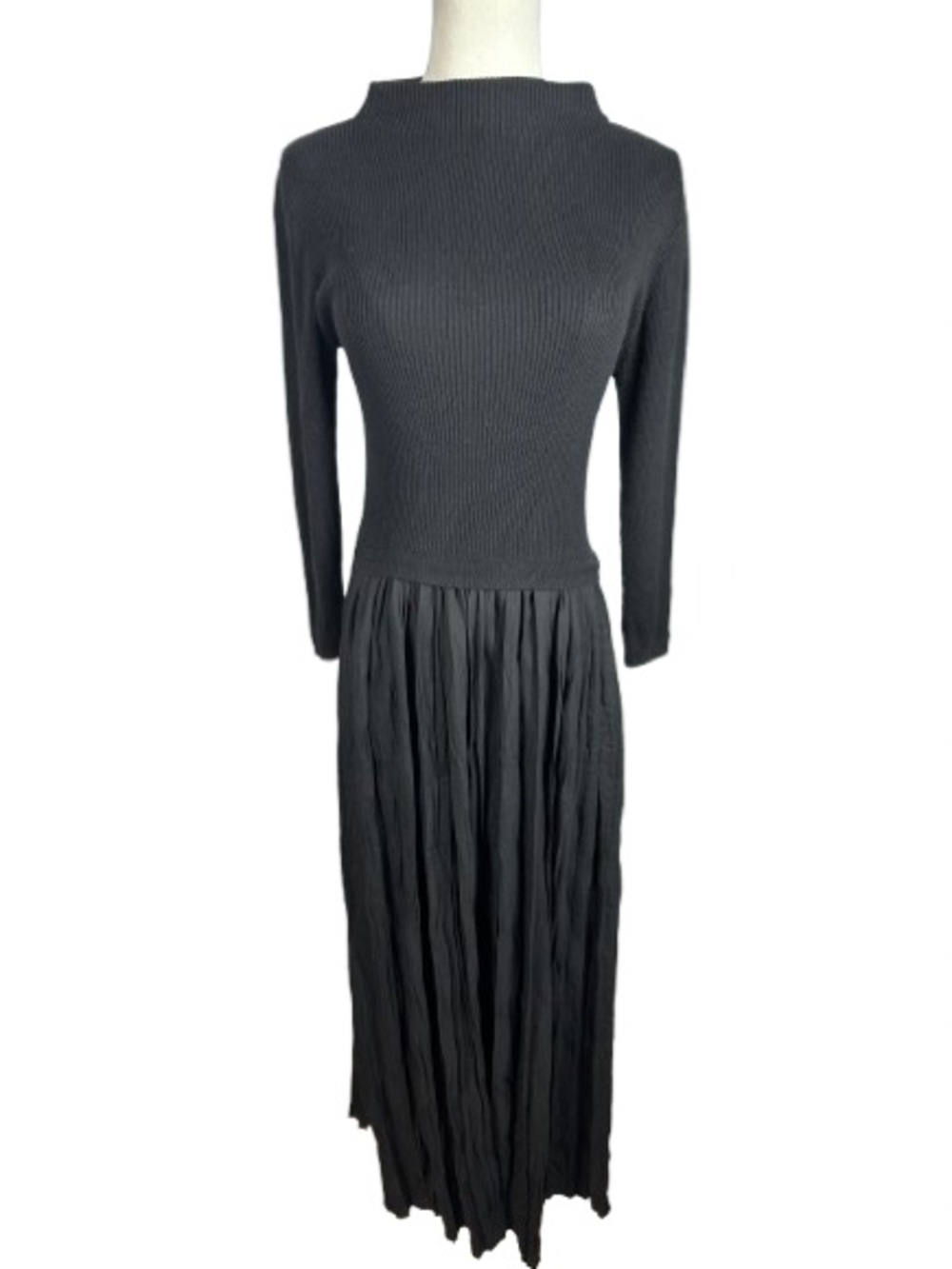 NIC+ZOE Black Long Sleeve Ribbed Knit Maxi Dress